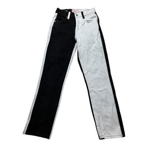 Revice Denim Jeans Womens 24 Black White Yin Yang Split Leg High Rise Straight